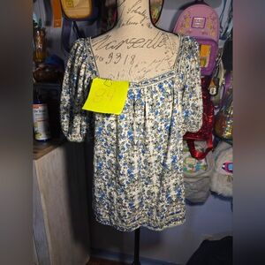 Max Studio Peasant Top Size Xlarge White And Blue Floral